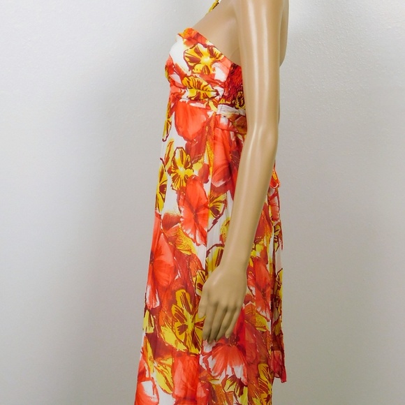 Juniors Strapless Maxi Chiffon Floral Dress Coral Size M Beach Long - Picture 5 of 8